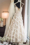 timeless backless spaghetti wedding dress with beaded appliques