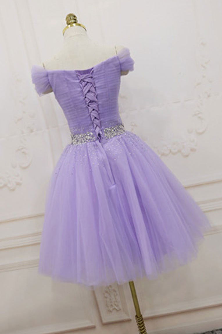 Off Shoulder Short Prom Dresses With Beading, Tulle Homecoming Graduation Dress PM01