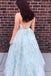 spaghetti straps tulle v neck long prom dresses with beaded appliques