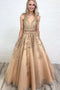Tulle Lace Applique Long Prom Dress V-neck With Beading GP61