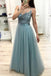 sheer neck tulle beading long prom dress with yarn back