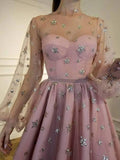 starry night long sleeves homecoming dress tulle short prom dress