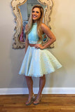 Two Piece Lace Homecoming Dresses A Line Halter Short Prom Party Dress GM523