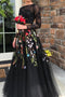 Two Piece Black Lace Prom Dress Crew Long Sleeves Appliqued Party Gown MP725