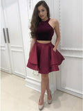 Maroon Sweet 16 Dress Two Piece Layers Short Prom Dress with Pockets MP1118