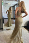 V-Neck Two Piece Lace Gold Prom Dress, Mermaid Lace Evening Gown MP1156