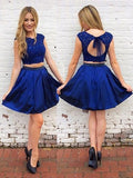 two piece keyhole royal blue short prom dress