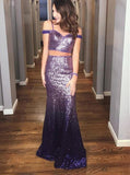 two piece spaghetti straps sequined ombre purple prom dresses mp815