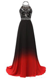 Halter Chiffon Backless Ombre Prom Dresses, Long Gradient Evening Dress With Beading MP35