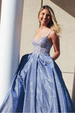 unique sparkly blue prom dresses a line appliqued evening gowns