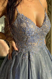 unique sparkly blue prom dresses a line appliqued evening gowns