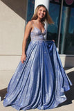 unique sparkly blue prom dresses a line appliqued evening gowns