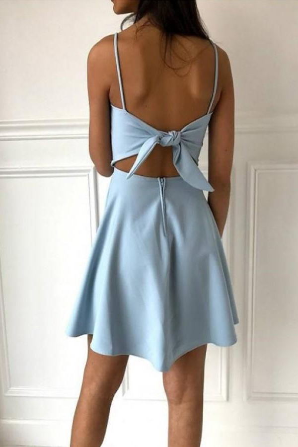 Unique Light Blue Homecoming Dress, Spaghetti Straps Simple Party Dress GM399