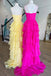 straps hot pink ruffle chiffon prom dress simple v neck formal gown