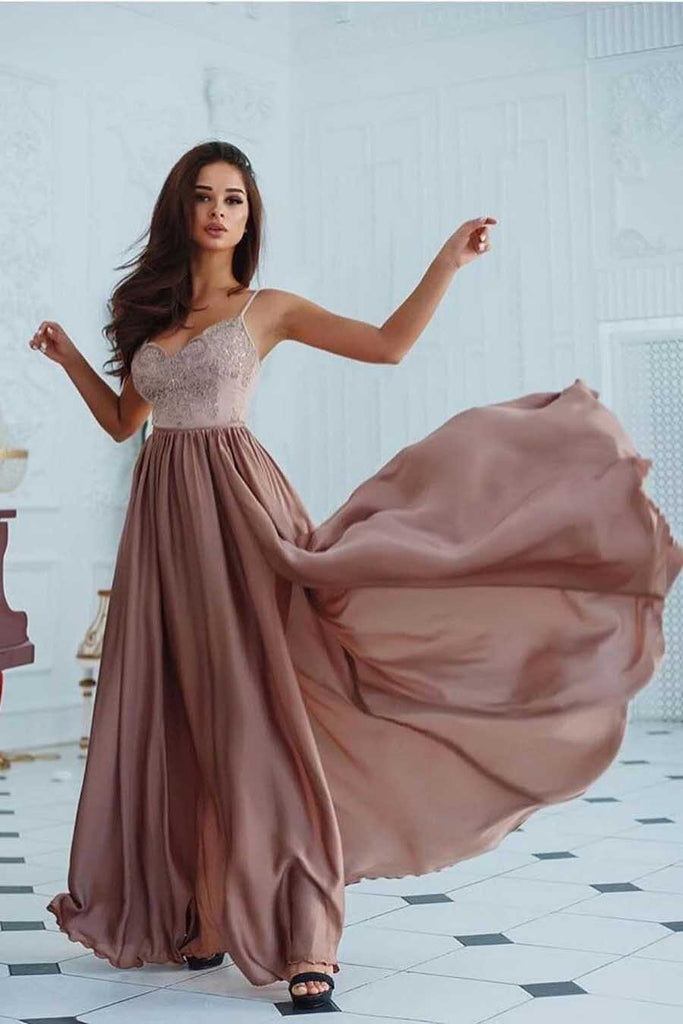V-neck Elastic Silk Like Satin Long Prom Dress, A-line Evening Dress MP105
