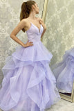 a line v neck backless lilac long prom dress sparkly formal gown