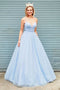Elegant A-line V Neck Light Blue Backless Prom Dresses GP137