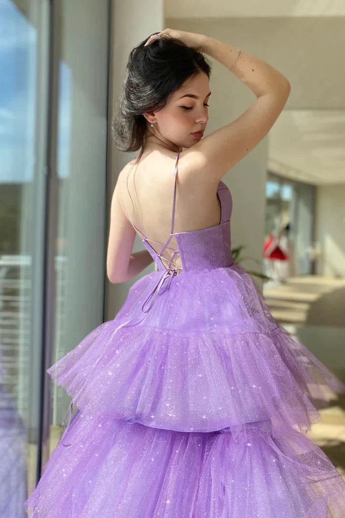 princess tulle v neck lavender high low prom dresses formal party dresses