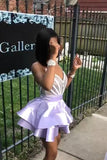 Unique V Neck Strapless Homecoming Dresses Satin Beading Short Prom Dress GM479