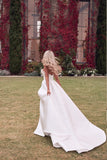 Elegant A Line Satin Wedding Dress With Slit, Simple Sweetheart Bridal Gown