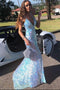 White Sequins Mermaid V Neck Sparkly Prom Evening Dresses GP142