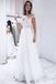 white sheer neck boho wedding dress floor length lace tulle bridal gown