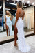 white v neck sparkly mermaid long prom dresses with slit sequins long evening gow