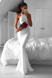 white halter mermaid prom dress backless evening dress