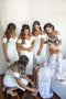 White Off Shoulder Bridesmaid Dresses Simple Tea-Length Wedding Party Dresses PB135
