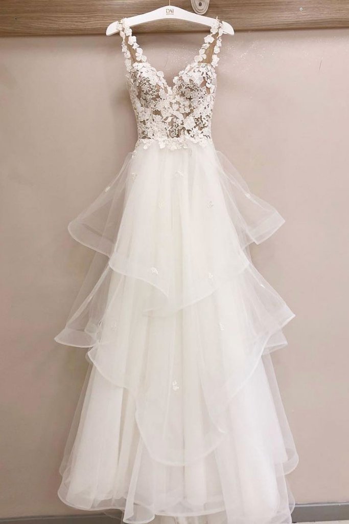 ivory tulle lace bodice layered wedding dress princess bridal gown