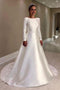 Long Sleeves Ivory Simple Vintage Wedding Dresses With Back Bowknot PW435