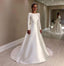 long sleeves ivory simple vintage wedding dresses with back bowknot