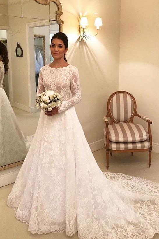 modest long sleeves lace wedding dresses sleeveless a line bridal gown