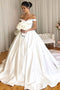 Charming Off Shoulder Simple Satin Ball Gown Wedding Dresses PW364