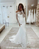 Elegant Mermaid Lace Beach Wedding Dresses With Long Sleeves PW439