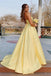 yellow long prom dress with beaded pockets backless evening dress