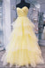 yellow sweetheart tulle long prom dress with layered graduation gown