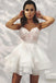 a line spaghetti straps tiered white homecoming dress with appliques