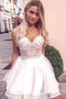 A-Line Spaghetti Straps Tiered White Homecoming Dress with Appliques GM456