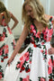 A-line V-neck Spring Floral Printed Long Prom Dress With Pockets MP792