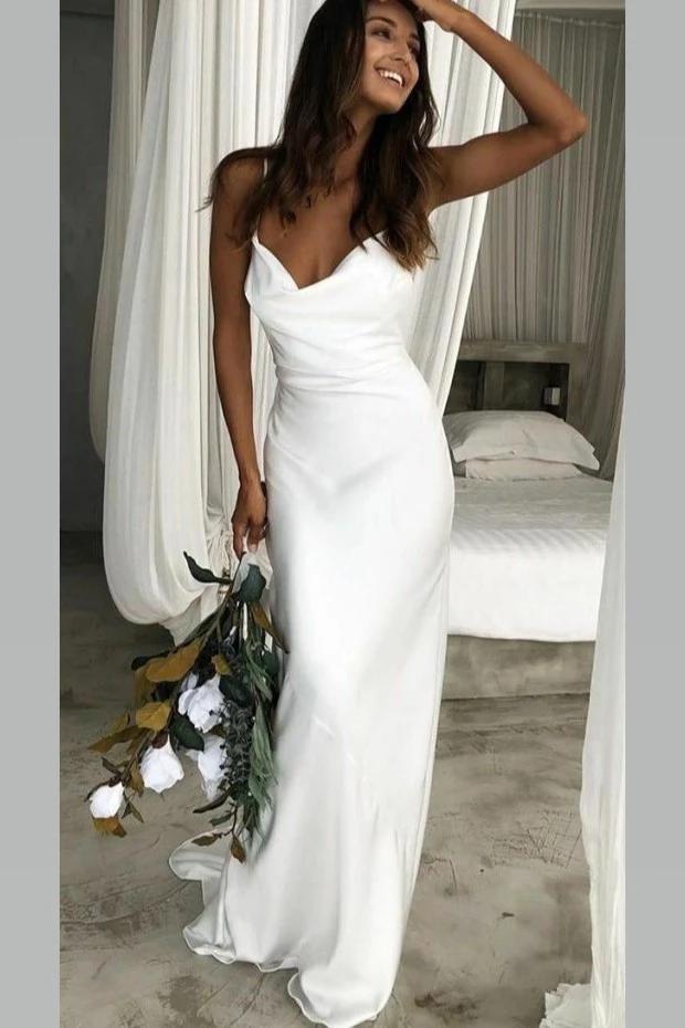 Elegant Cowl Neckline Simple Mermaid Wedding Dresses PW399
