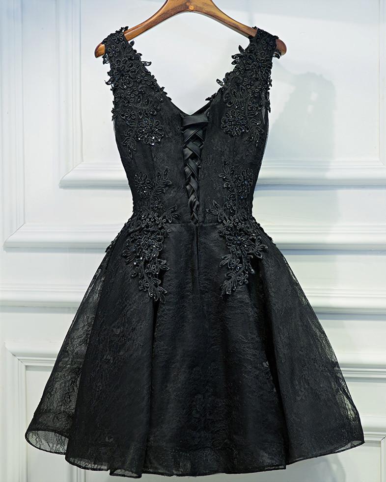 a line v neck short black lace prom dresses black short formal dresses black lace graduation dresses homecoming dresses