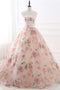 Princess Sleeveless Floral Lace Long Prom Dress, Tulle Quinceanera Dresses GP509
