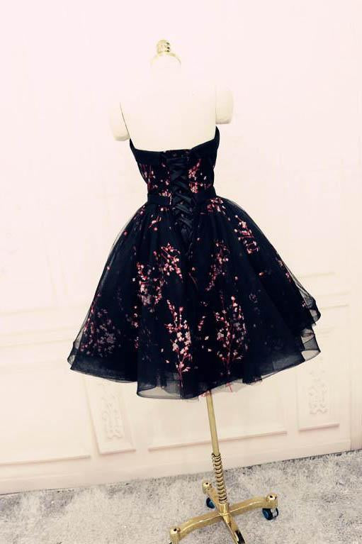 cute sweetheart tulle black homecoming dresses strapless appliqued sweet 16 dress