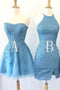 Gorgeous Lace Short Homecoming Dresses, A-line Light Blue Party Dresses GM408