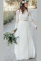 Lace Long Sleeves Beach Wedding Dress Boho Two-piece Chiffon Bridal Gown PW403