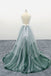 a line tulle long prom dress backless evening dress with lace top