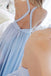 chiffon light blue long prom dress round neck foraml party dress