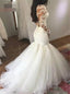 Sheer Long Sleeves Mermaid Wedding Dress, V Neck Tulle Bridal Dress with Appliques PW440