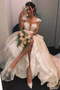 Elegant Tulle Round Neck Wedding Dresses With Appliques Beads PW397